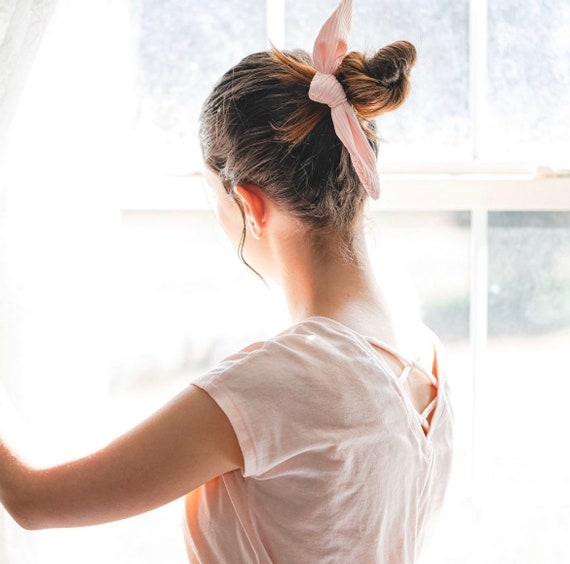 Messy Brown Knotted Ponytail Hair with Pink Ribbon