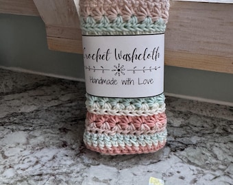 Crochet Peach Washcloth | Eco-Friendly Cotton Dishcloth | Reusable Face Cloth | Camping Hiking Towel
