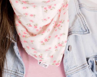 Floral Cotton Gauze Hair Scarf | Lightweight Bandana for Women, Head Wrap