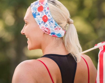 Red White Blue, American Floral Headband, Workout Headband Running Headband, Runner Mom, Gifts for Independence Day Headband