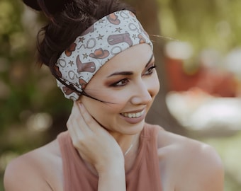 Cowboy Boot Turban Headband, Western Hair Wrap, Country Style Workout Headband