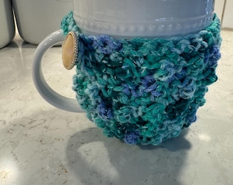Crocheted Coffee Cozy with Button Detail | Reusable Eco-Friendly Cup Sleeve