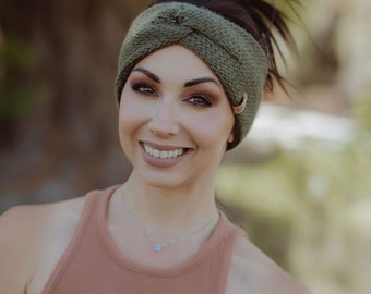 Military Green Headband,  Knitted Knotted, Turban Ear Warmer, Twisted Headband, Winter Accessories, Cold Weather Headband,  Green Headband
