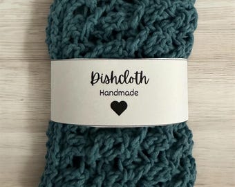 Dark Green Crochet Washcloth, Handmade Cotton Yarn Dishcloth, Eco Friendly Camping Gear