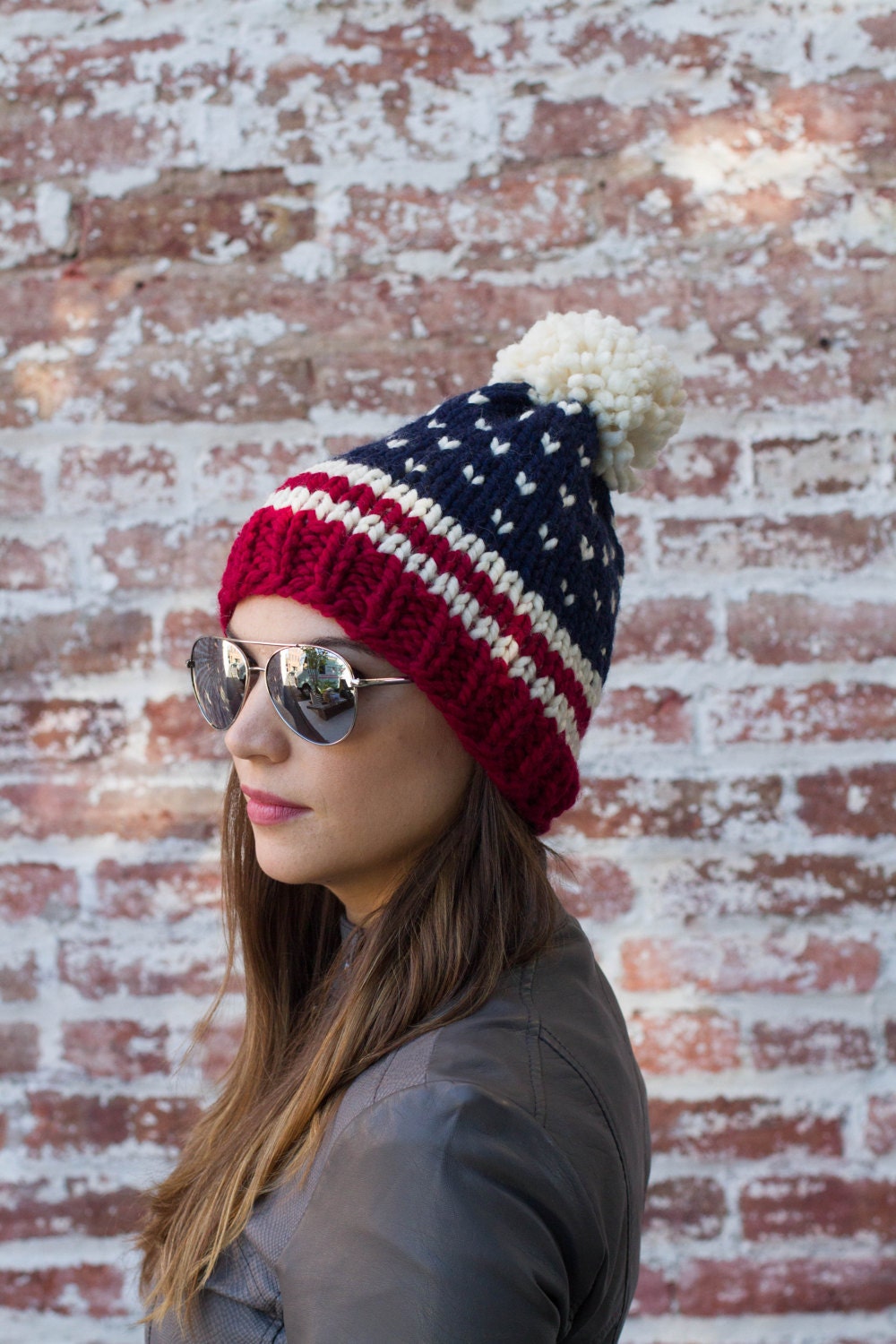 Patriotic Beanie KNITTING PATTERN American Flag Hat Pattern | Etsy