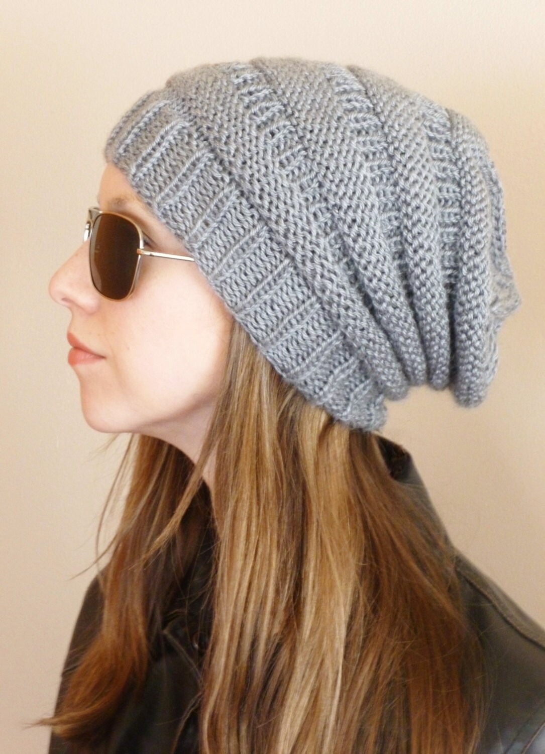Hand Knit Women's Hat Slouchy Hat Grey Slouch Beanie Etsy