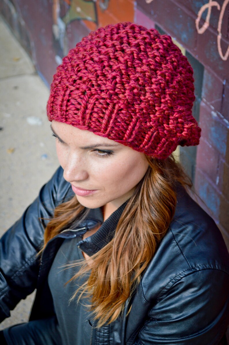 Knitted Slouchy Beret Hat YOUR COLOR CHOICE Knit Slouch Etsy