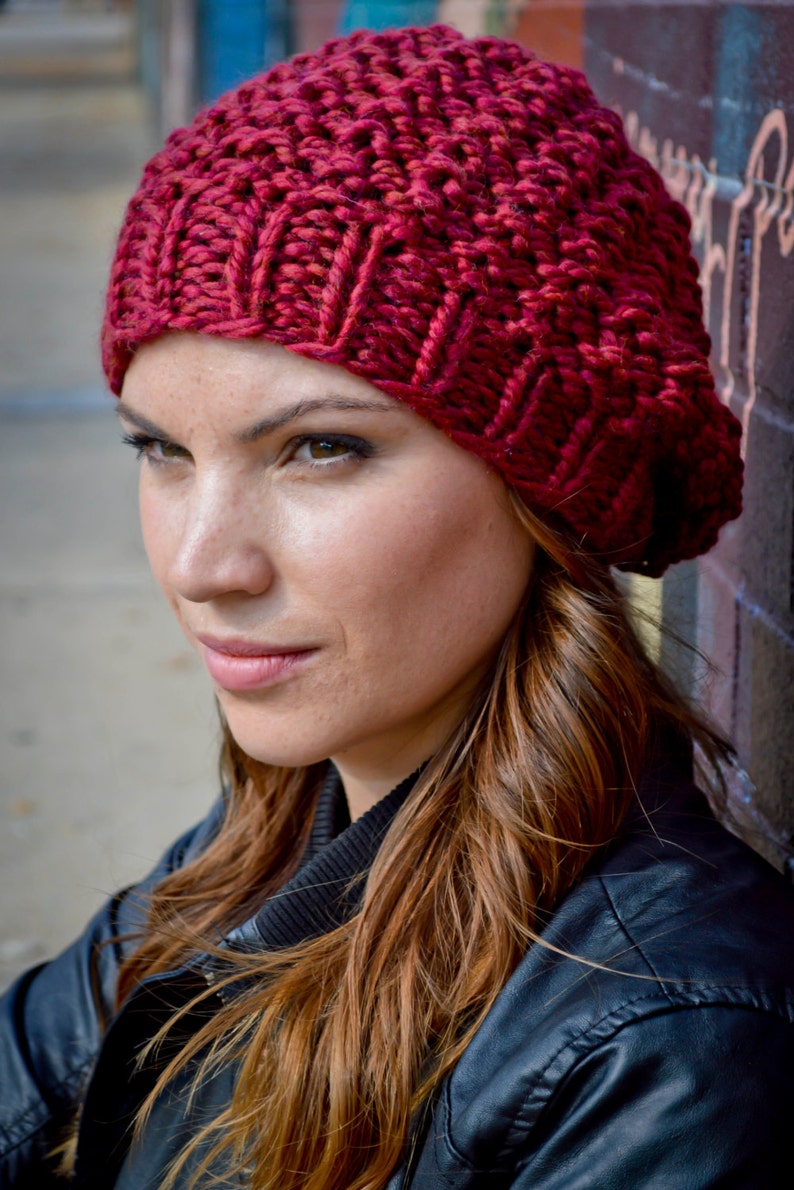 Knitted Slouchy Beret Hat YOUR COLOR CHOICE Knit Slouch Etsy