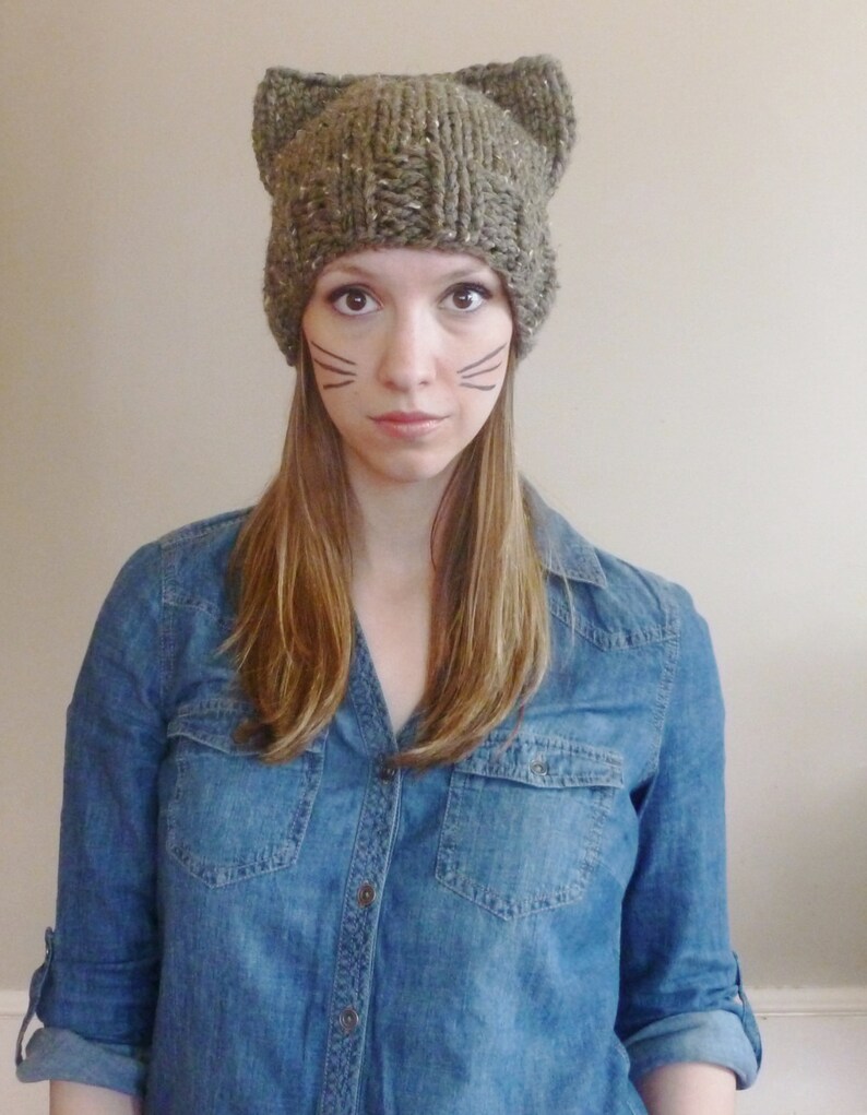 Cat Ear Hat in Charcoal Grey Cat Beanie Women's Knit Etsy