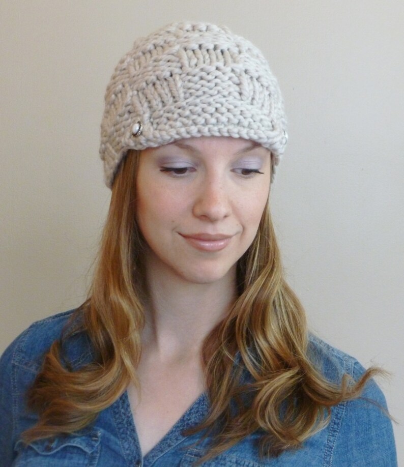 Women's Hand Knit Newsboy Hat with Visor and Two Pearl Etsy