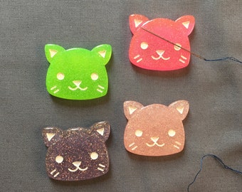 Glitter Cat Needle Minder, Needle Nanny, Magnetic Needle Holder for Hand Embroidery and Cross Stitch