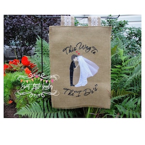 Burlap Wedding Garden Flag: This Way To The 'I Do's'