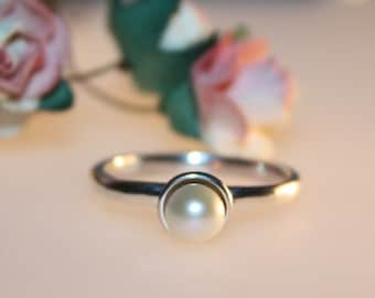 Pearl Set Silver Ring  - June Birthstone/Pearl Anniversary