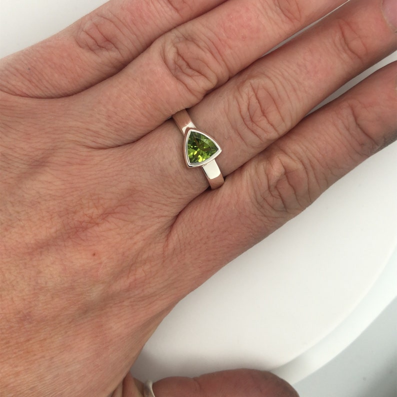 Trillion Cut Peridot Ring ~ Sterling Silver