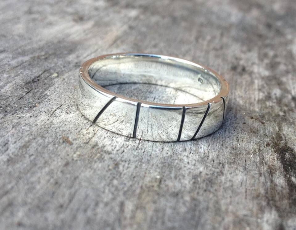 Mens Chunky Silver Ring Oxidised Groove Design Etsy