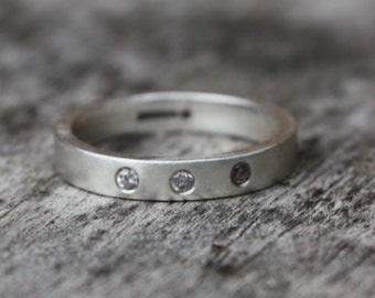 Stone Set Silver Wedding Band Diamond Alternative