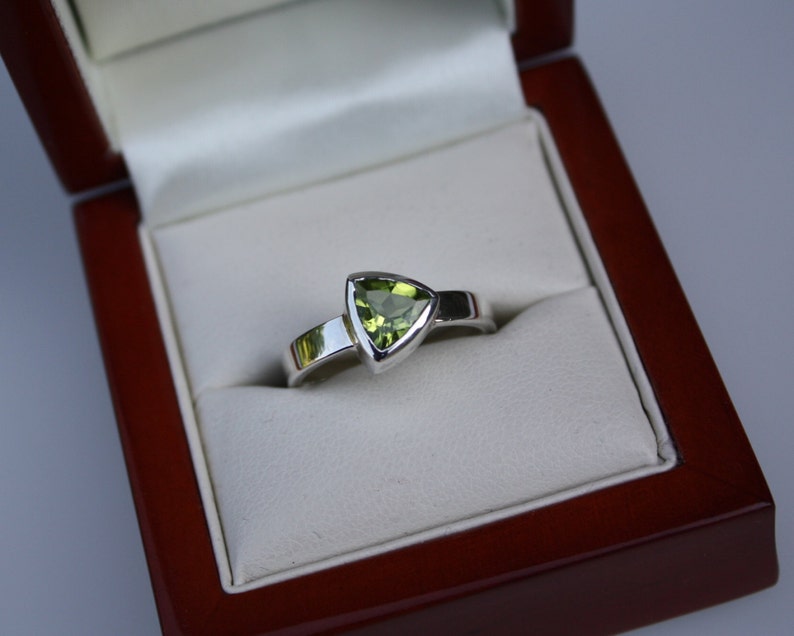 Trillion Cut Peridot Ring ~ Sterling Silver