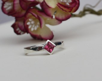 Pink Tourmaline & Silver Princess Cut Ring