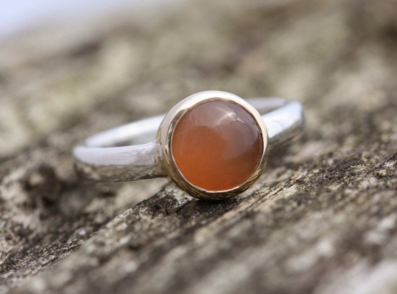 Peach Moonstone Gold & Silver ring image 3