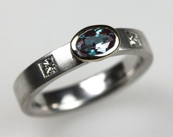 Alexandrite y Diamond Engagement Ring ~ Junio &Abril Birthstones