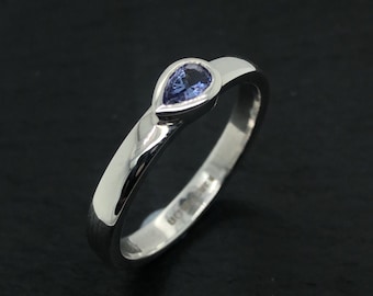 Pear Cut Tanzanite Ring in Sterling Silver December Birthstone Jewellery