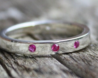 White Gold & Pink Sapphire Trilogy Ring ~ Wedding/Engagement/Eternity Ring