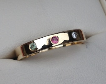 Yellow Gold Wedding band / Eternity / Ring with Flush set Gemstones of choice