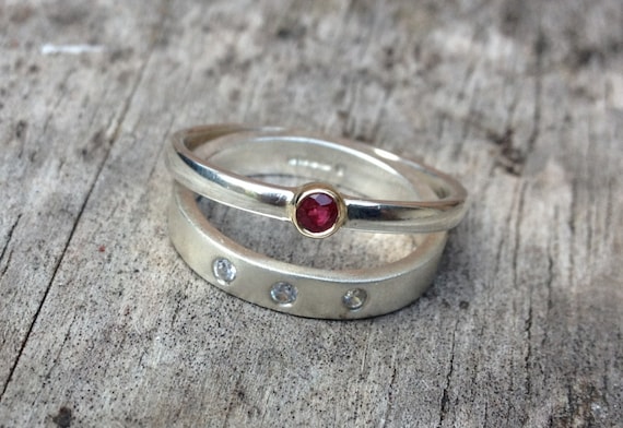 Wedding Ring Set or Single Rings Ruby Gold Silver. - Etsy