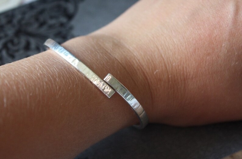 Chunky Textured Silver Bangle Cross Over Adjustable Design