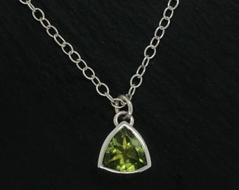 Peridot & Silver Pendant Necklace ~ Triilion Cut Peridot ~ August Birthstone