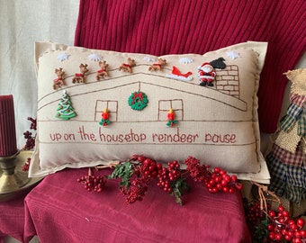Up on the Housetop Reindeer Pause Pillow (Cottage Style)