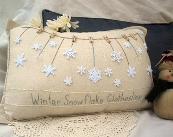 Winter Snowflake Clothesline Pillow (Cottage Style)