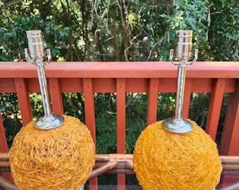 Mid Century Atomic Spun Lucite Orange Spaghetti Table Lamps