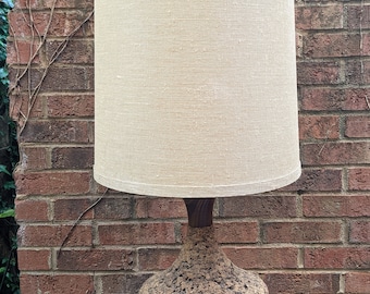 Mid Century Modern Danish Cork and Teak Table Lamp/Wood Lamp/Cork Lamp/Vintage Lamp