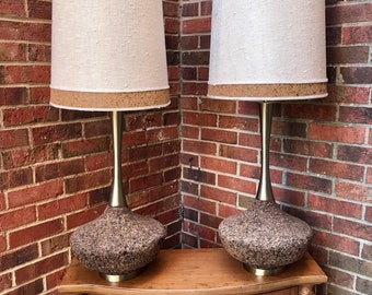 MCM Mid Century Monumental Bronze and Cork Table Lamps