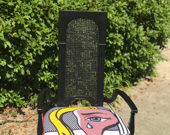 French Provinicial High Back Cane Chair -Refurbished Pop Art-Mid Century Modern- Lichtenstein