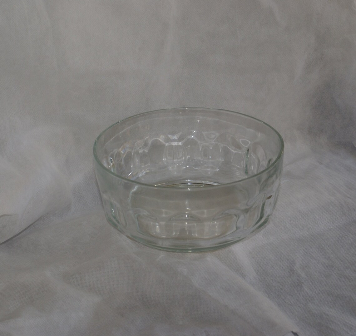 Arcoroc Glass Salad Bowl Thumbprint Clear France Serving Salad Etsy