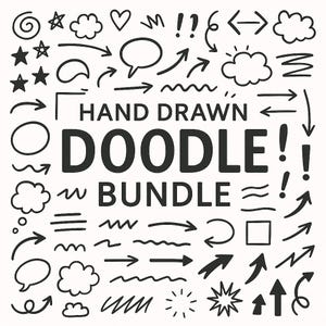489 Forme Doodle SVG – Clipart Disegnate a Mano, Bianco e Nero, Scrapbook Digitale, Doodles SVG, Forme Creative