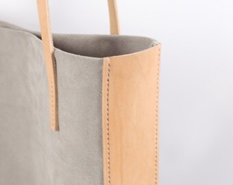 Natural Leather + Grey Suede Tote