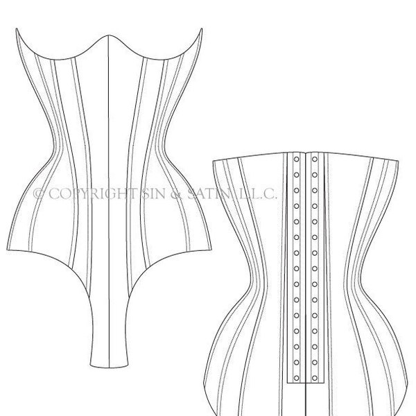 Sin & Satin Curvy Underbust Bodysuit Corset Waist Size 20"-30" PATTERN ONLY
