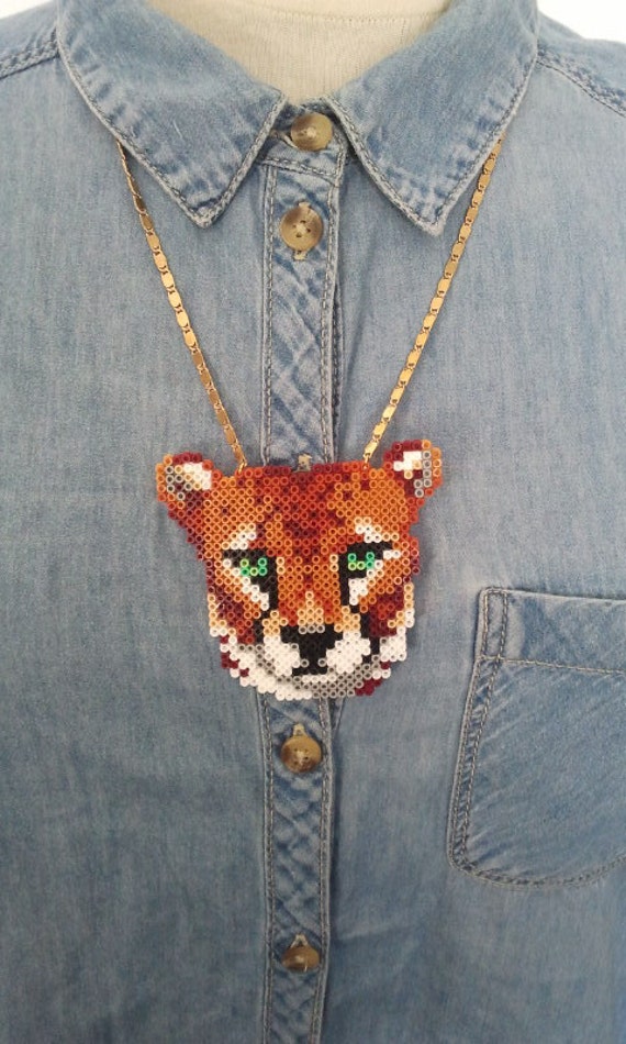 Items similar to cheetah Necklace little hama beads - unique design