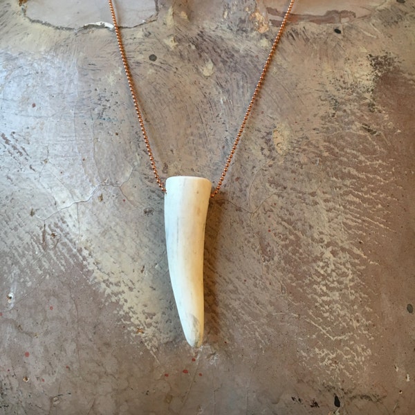 Elk Deer Antler Horn Pendant Necklace w Copper Ball Chain