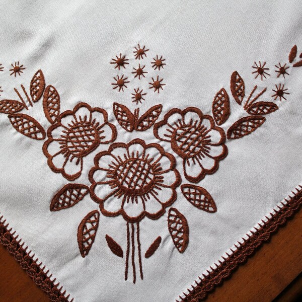 Brown Sunflower Table Runner Scarf  Hand Embroidered