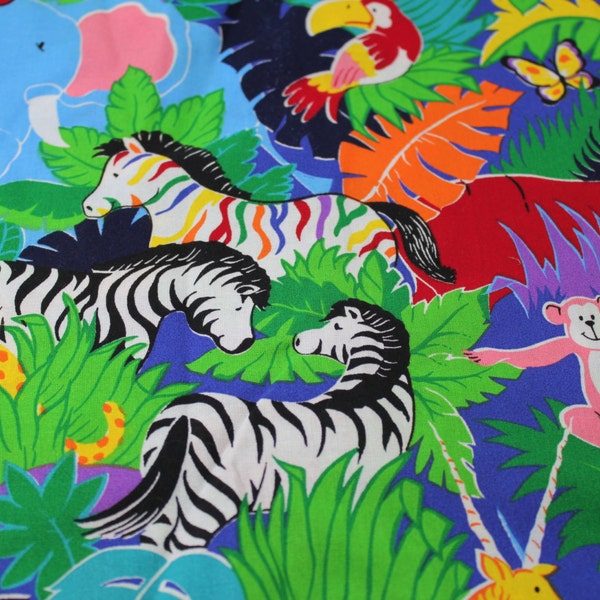 Vintage Rainbow Zebra Fabric ~ Jungle Animal Cotton Fabric Quilt/Sew - Cranston VIP, Fabric By The Yard, Kids Novelty Fabric