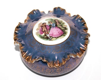 Porcelain trinket box, Rococo style jewelry box, vanity jar.  Made in Japan