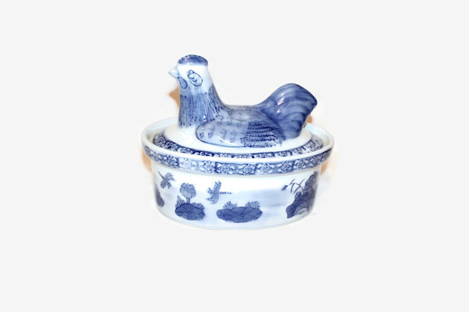 Farmhouse Decor Vintage Blue Ceramic Bowl Chicken/Hen on Etsy