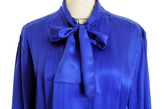 Silk Blouse Blue Vintage Pussy Bow Blouse Silk Shi
