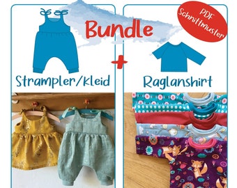 Bundle Puppenkleidung, Hose, Kleid und Shirt für Puppen, PDF- Schnittmuster mit Anleitung