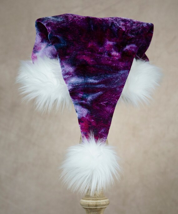 purple and white santa hat