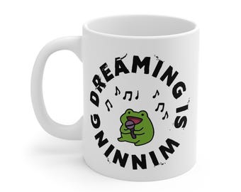Singing Frog + Dreaming is Winning [Logo] Mug | Motivational Typography Ceramic Mug